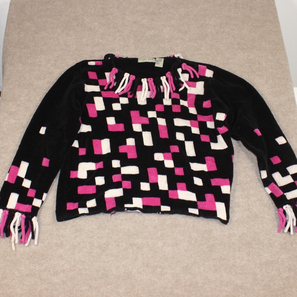 Inspired by Bellepointe Sweater Womens Large Pink Black White Geometric Fringe L